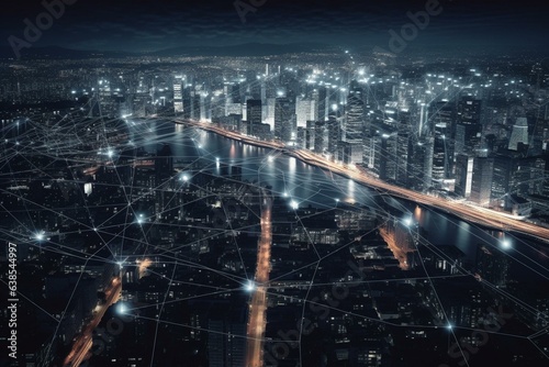 Innovative metropolis with digital connectivity. Unique. Generative AI