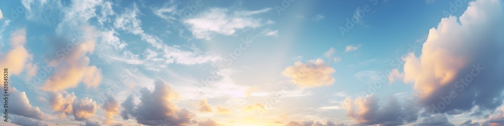 Panorama sky cloud and sun .AI generated.