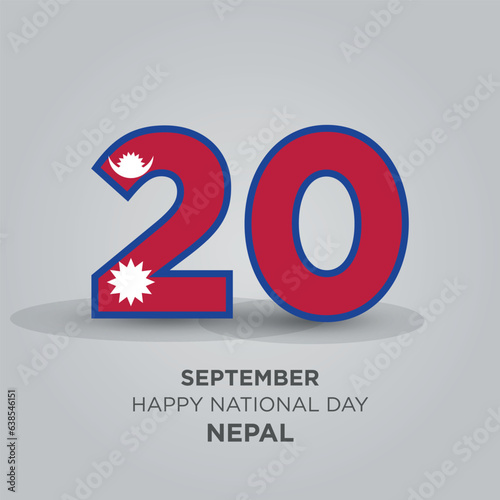 Happy Independence Day Nepal Design. Number 20 made of the Nepal Flag as Nepal celebrates its Independence Day on the 20th of September.