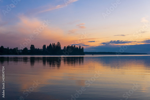 natural landscape, white night over the wide northern lake