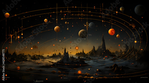 many planets and stars with a moon in the sky