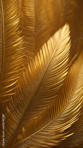 Close up gold feather background texture illustration. AI Generated