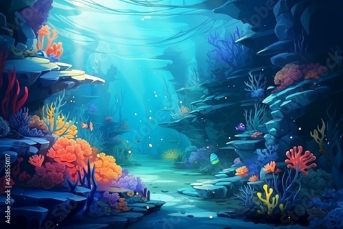 Stunning underwater seascape with corals  plants and exotic marine life - perfect for posters  flyers   ads. Generative AI
