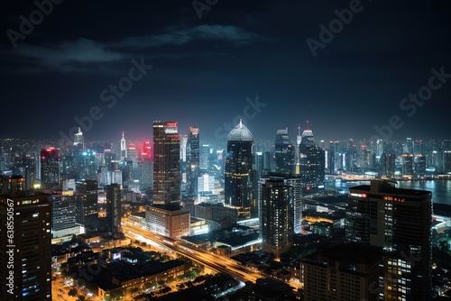 Skyscrapers Lighting Up the Night Cityscape