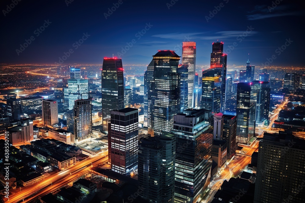 Obraz premium Skyscrapers Shining Bright in Night Cityscape