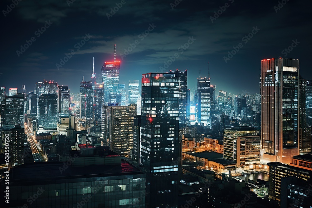 Night Cityscape Highlighting Majestic Skyscrapers Night Cityscape Highlighting Majestic Skyscrapers