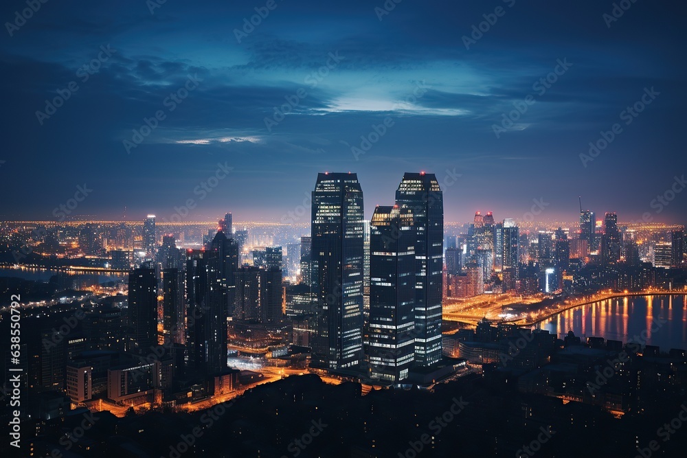 Obraz premium Skyscrapers: Nighttime Marvels in Cityscape