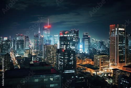 Night Cityscape Highlighting Majestic Skyscrapers