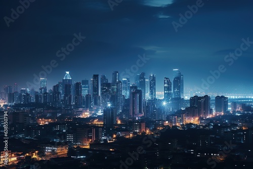 Night Cityscape  Skyscrapers Creating Urban Silhouettes