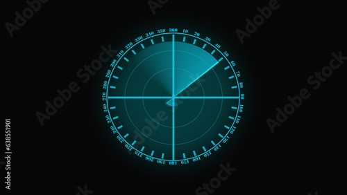 Digital blue realistic radar with targets on monitor in searching. Air search. Military search system. Navigation interface wallpaper. Navy sonar. photo