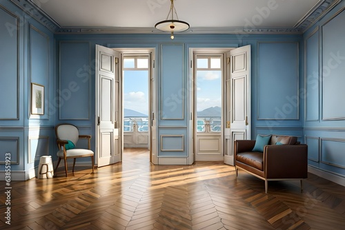 Empty room interior with arch entrance. Modern 3d living room, office or gall...