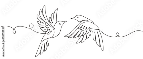 Line art vector illustration of two romantic loving bird