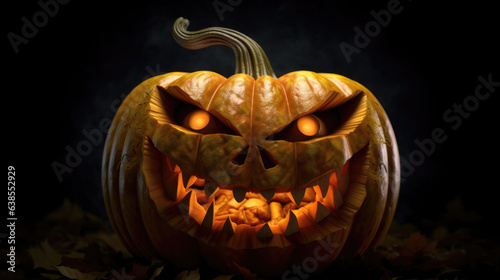 Scarry halloween Pumpkin In A Spooky Forest At Night