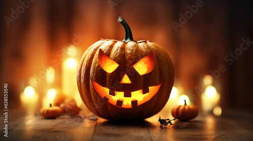 Scarry halloween Pumpkin on a wooden background