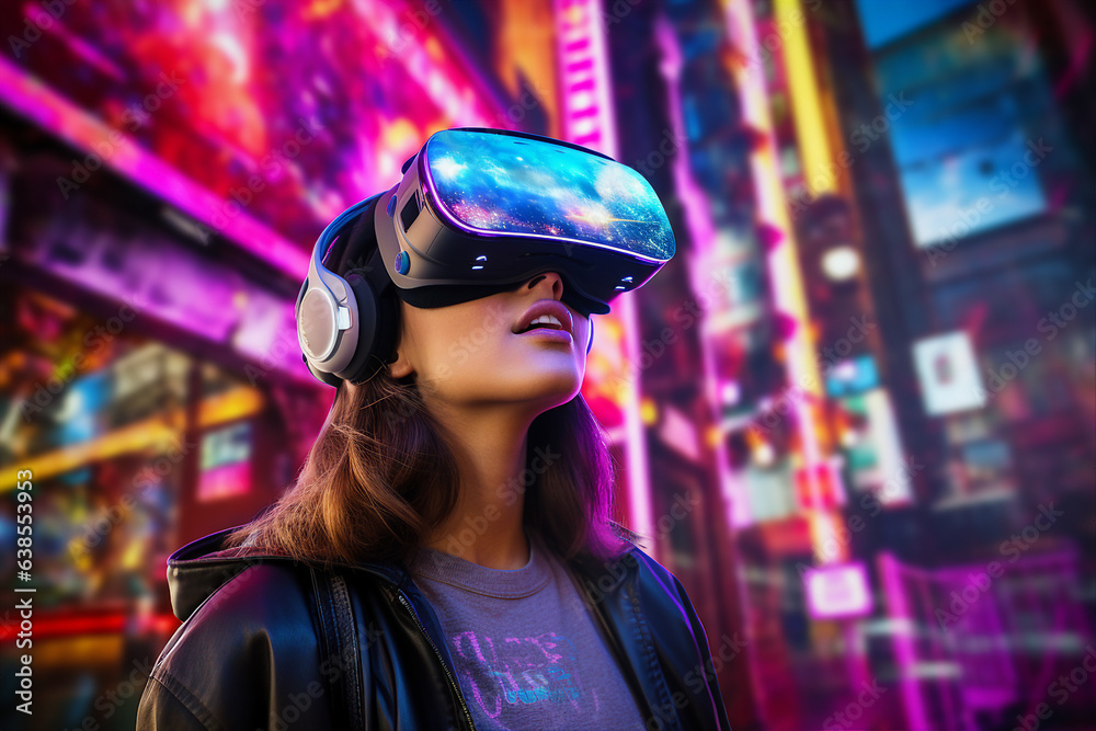 Generative ai collage photo of gamer using device gadget for virtual reality simulation Generative ai collage photo of gamer using device gadget for virtual reality simulation