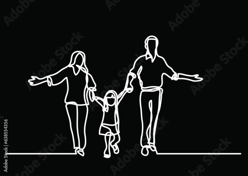 continuous line drawing vector illustration with FULLY EDITABLE STROKE - family life concept on black background