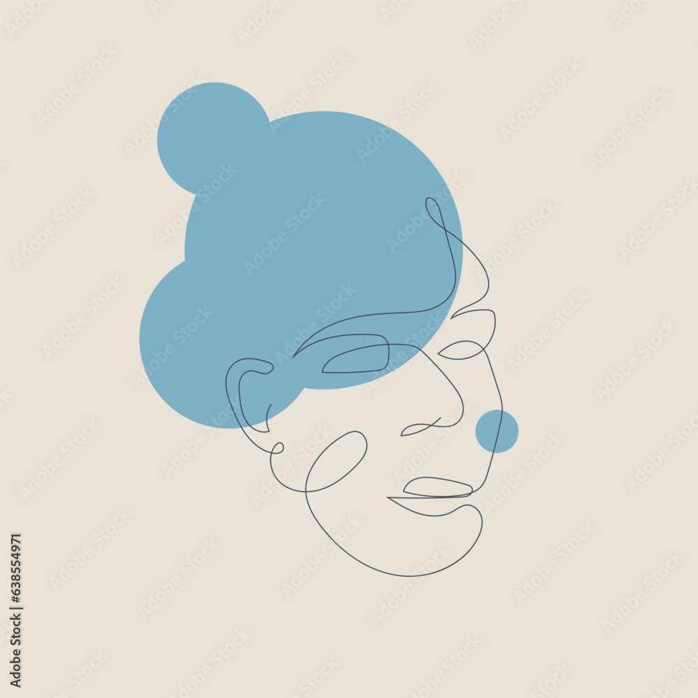 Woman face with simple geometric elements. Illustration in pastel colors. Portrait minimalistic style.
