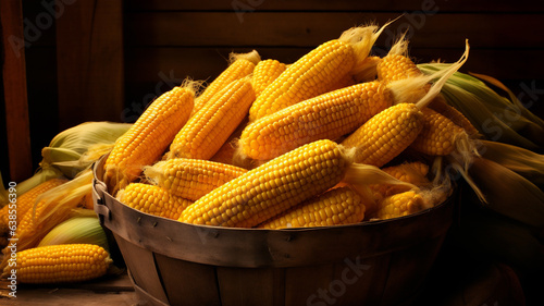 A bushel of freshly picked ears of corn on a kitchen table.