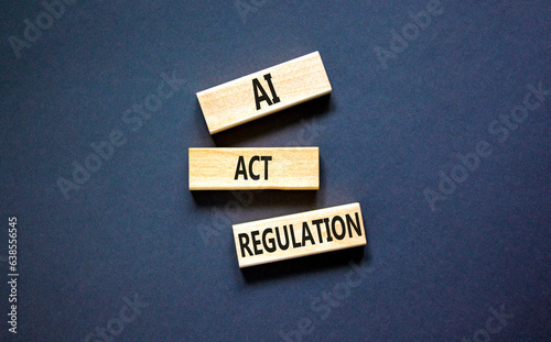 AI act regulation symbol. Concept words AI artificial intelligence act regulation on wooden block. Beautiful black table black background. Business AI act regulation concept Copy space