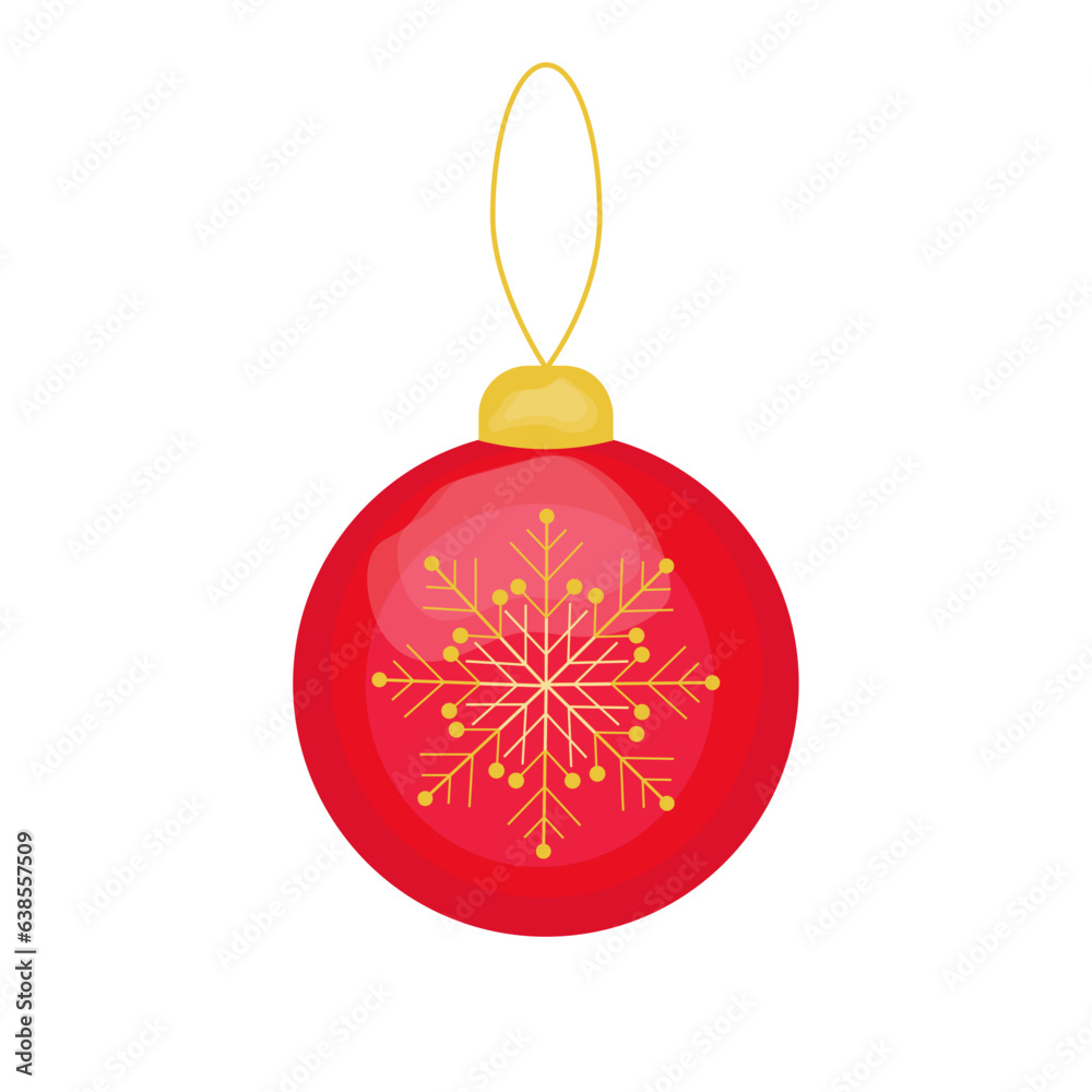Red christmas ball icon with yellow snowflake on transparent and white background. Isolated element of Christmas tree toy close-up for design decoration. Vector illustration for the new year. Red christmas ball icon with yellow snowflake on transparent and white background. Isolated element of Christmas tree toy close-up for design decoration. Vector illustration for the new year.