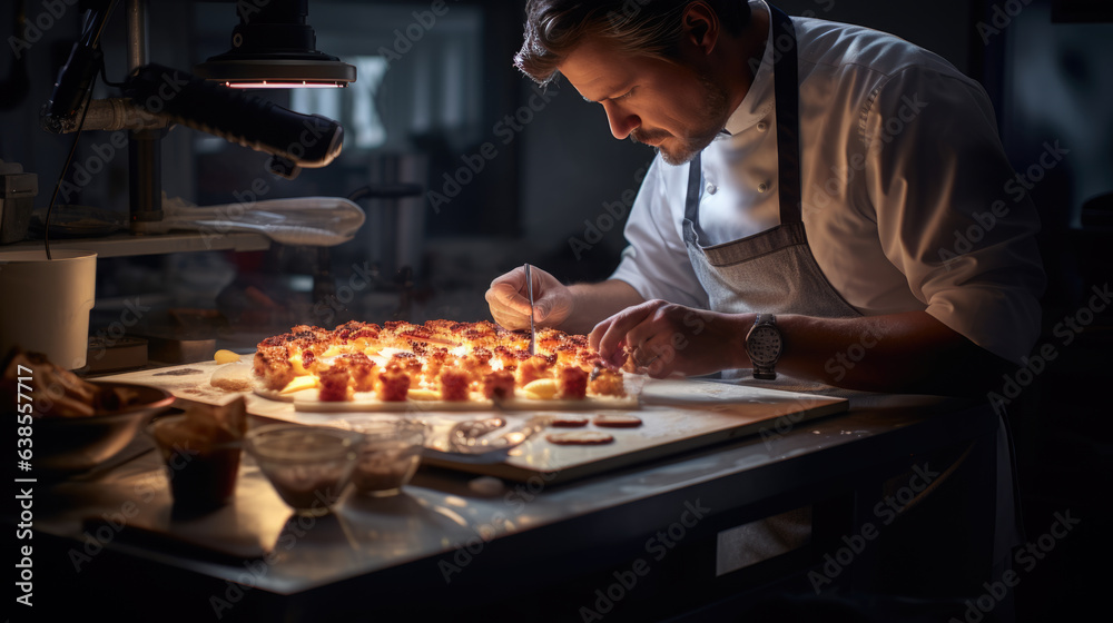 Pastry chef making sweets in the kitchen