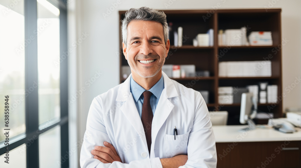 Portrait of a doctor in his office - obrazy, fototapety, plakaty 