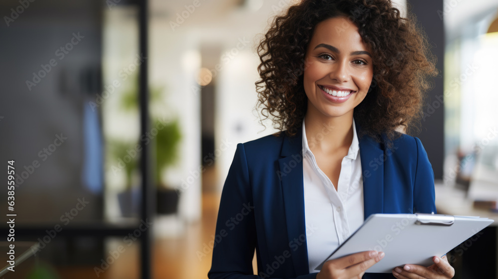 Happy professional female psychologist holding clipboard, looking and smiling at camera. Happy professional female psychologist holding clipboard, looking and smiling at camera.