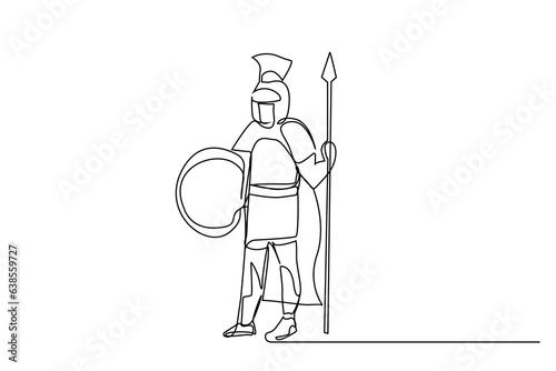 ancient historical roman greek military armored sword spear holding shield full body length line art design