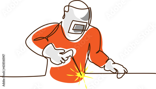 Welder using welding machine in construction project