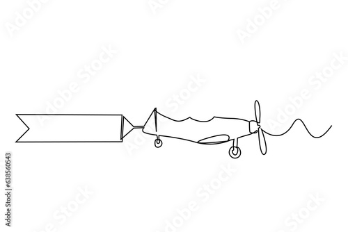 retro airplane message announce fly poster ribbon line art