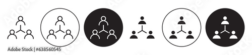Human interaction vector icon set. people social connections. business users sign or customer base vector symbol in black filled and outlined style. 
