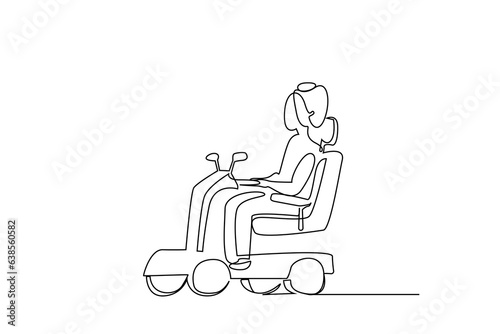 sick disabled person driving electric scooter line art