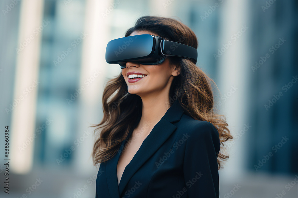 Generative ai collage photo of manager person using vr box gadget device for work Generative ai collage photo of manager person using vr box gadget device for work