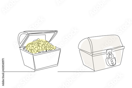 old treasure box full and closed object vintage line art