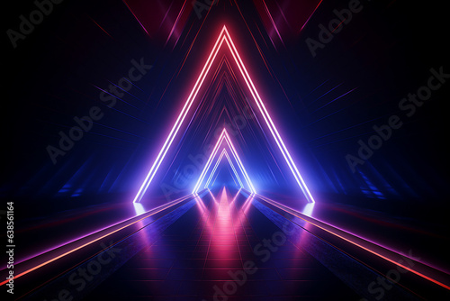 Generative ai collage image picture of mysterious neon light portal in triangle shape