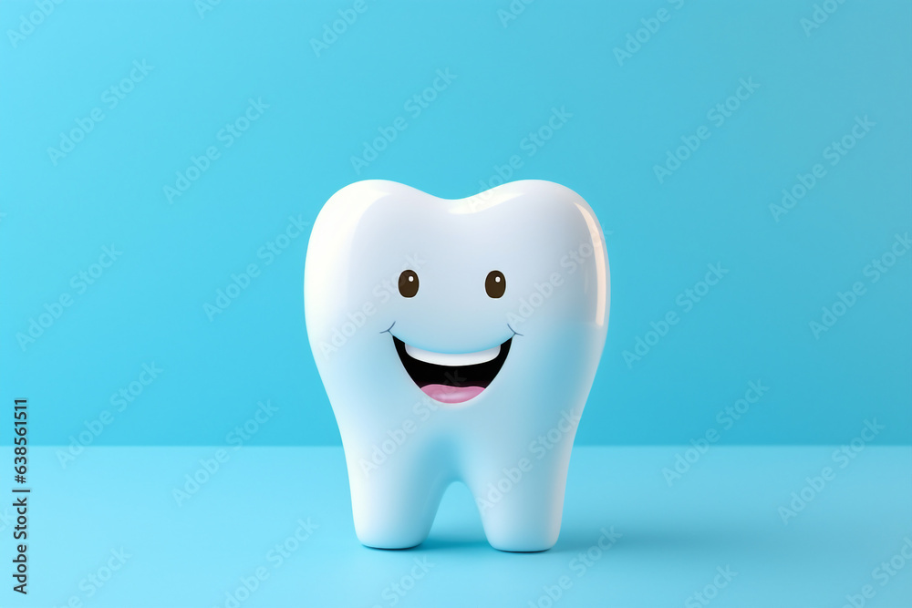 Generative AI bright picture of white cute funny smiling tooth characters with faces isolated on blue turquoise color background Generative AI bright picture of white cute funny smiling tooth characters with faces isolated on blue turquoise color background