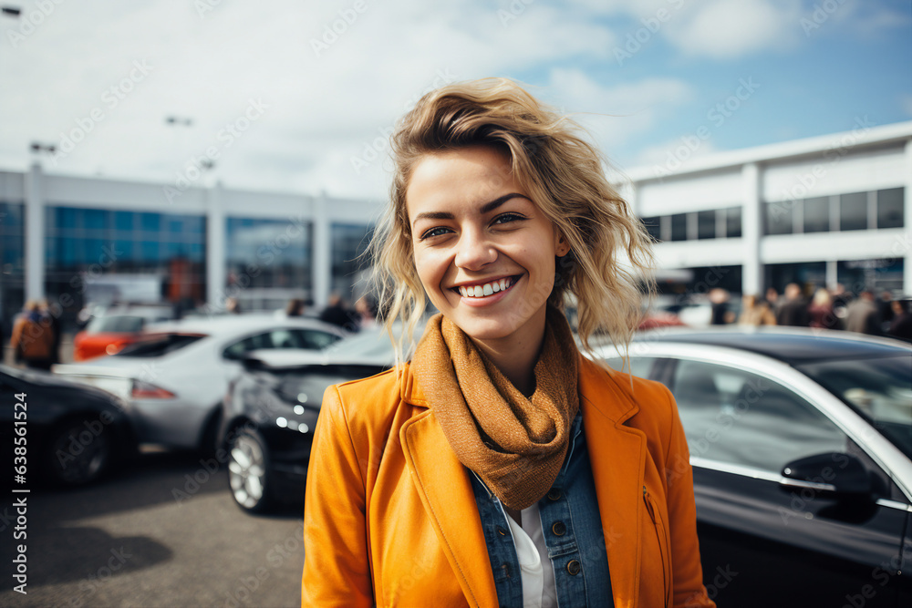 Generative AI picture of attractive young woman client is buying new comfort luxury auto Generative AI picture of attractive young woman client is buying new comfort luxury auto