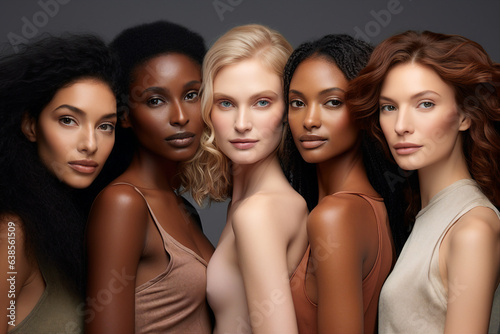 Generative AI portrait group of attractive female fashion models amazing appearance skin all races tones ethnicity © deagreez