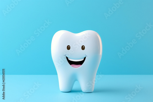 Obraz na plátně Generative AI bright picture of white cute funny smiling tooth characters with f