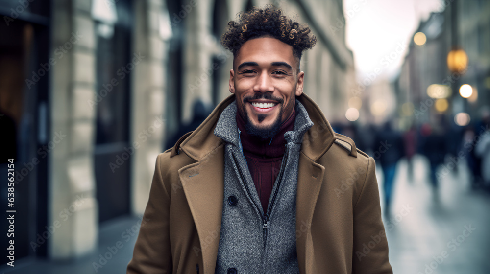 a sophisticated man in an artistic coat his smile showcasing a blend of creativity and refinement a sophisticated man in an artistic coat his smile showcasing a blend of creativity and refinement