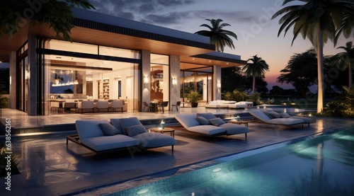 Ultra Luxurious Exterior Design of a Tropical Modern Villa with a Relax Zone and a Pool. © Boss