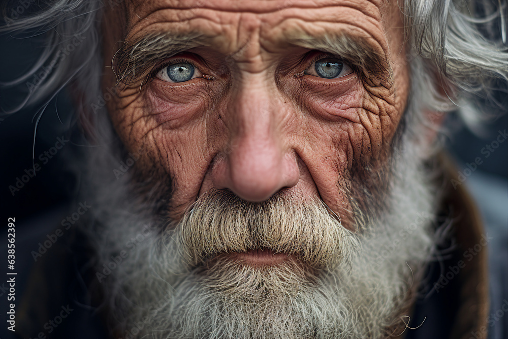 Close up generated ai picture of old elderly upset unhappy man with a wrinkled face living alone Close up generated ai picture of old elderly upset unhappy man with a wrinkled face living alone