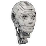 Robot man head or detailed cyber boy. Front side view isolated on transparent background. 3d rendering in wireframe