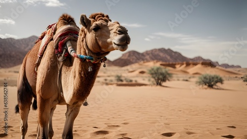 photo shot camel roaming around in the desert