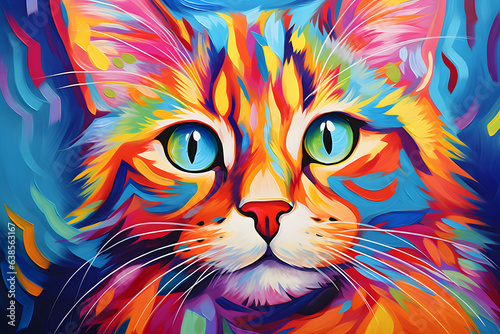 Bright colors cat painting. Art modern poster