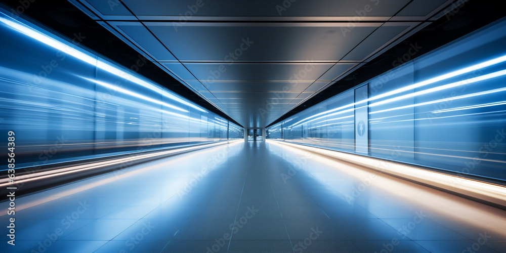 baggage moving on airport conveyor belt long exposure. Generative AI