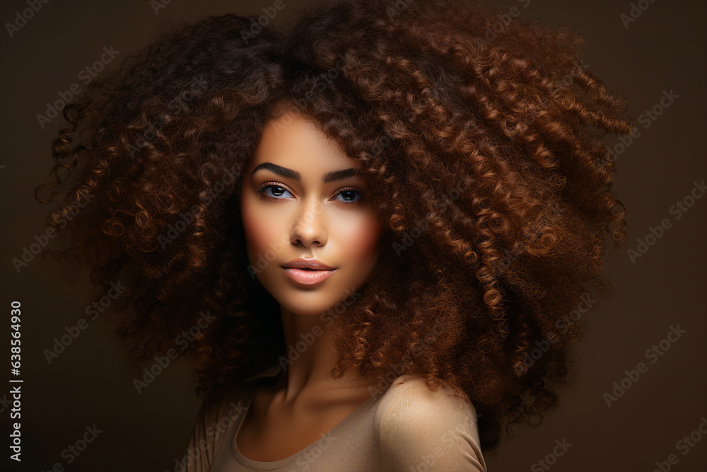 Fototapeta premium Generative AI portrait of natural beauty perfect woman model demonstrating hairstyle haircut
