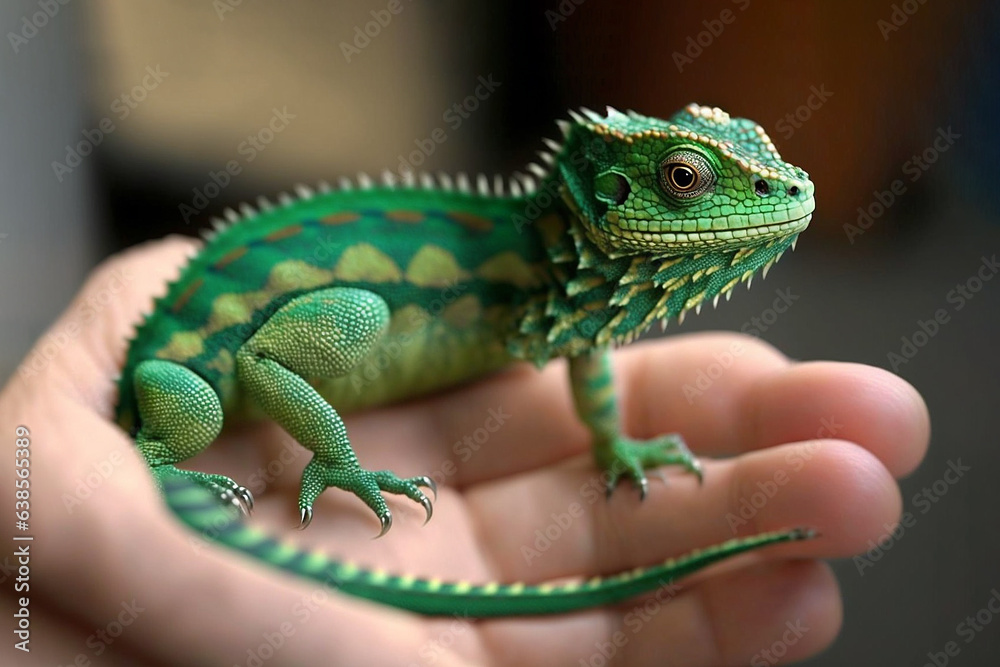 Green lizard dragon on stone