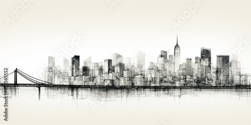 sketch drawing of live wire frame abstract exterior high skyscrapers.  © xartproduction