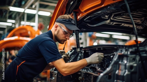 German worker working on Germany's auto factory production line. Generative AI